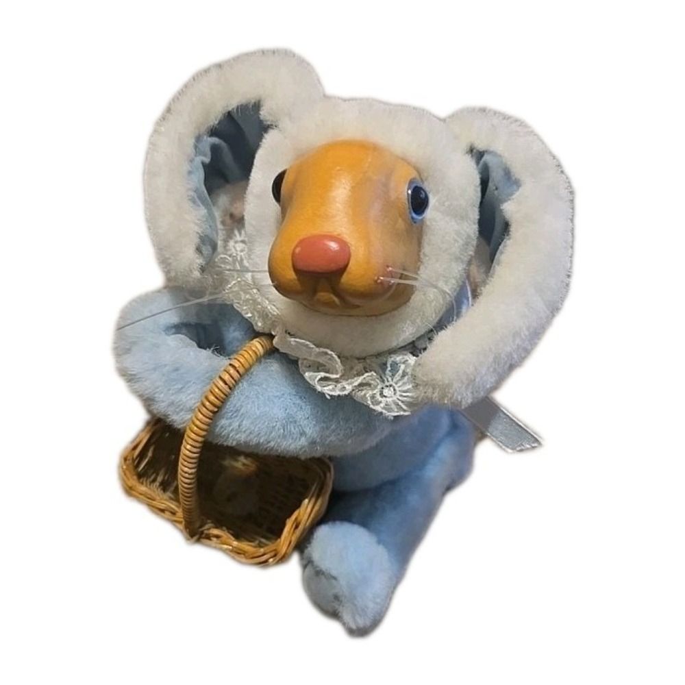 Robert Raikes Wood Face Bunny Rabbit Plush Daniel Stuffed Animal Basket No Egg - Picture 3 of 16